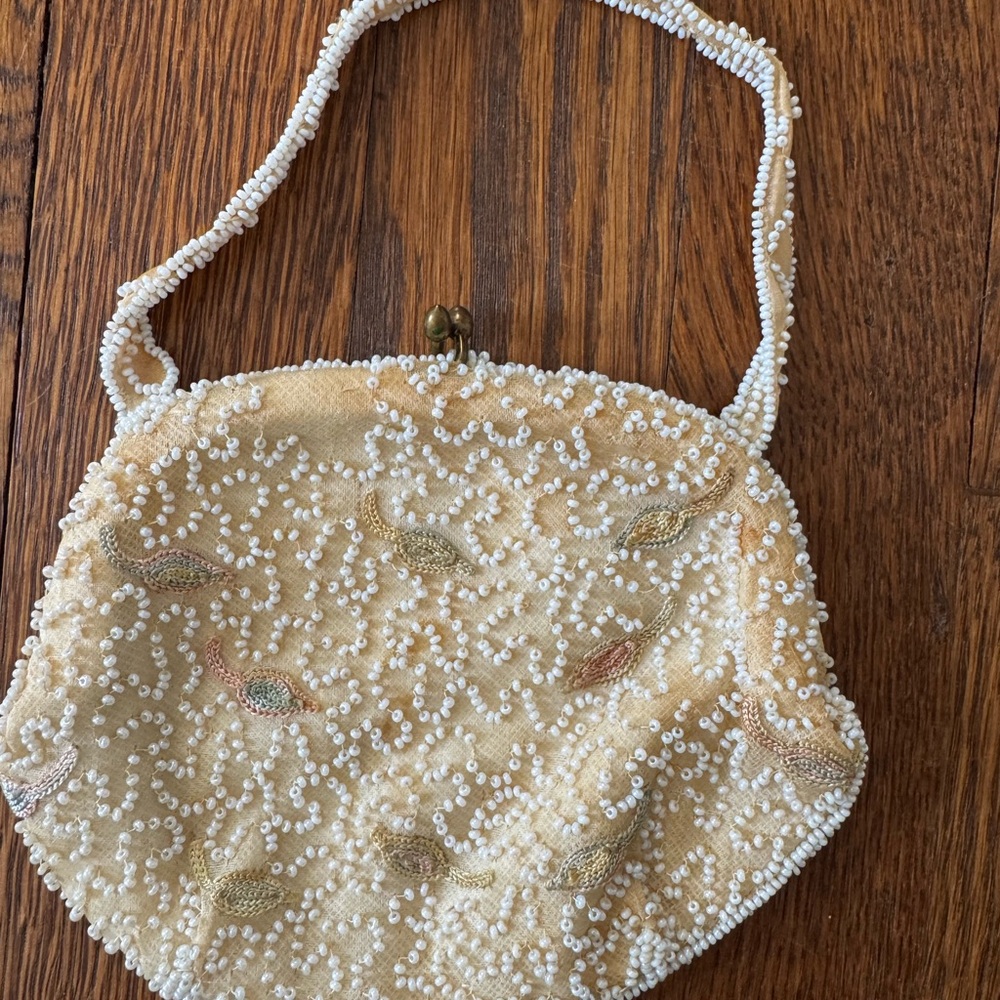 Vintage Beaded Cream Evening Handbag